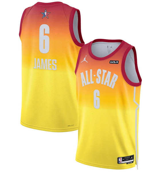 Men's 2023 All-Star #6 LeBron James Orange Game Swingman Stitched Basketball Jersey - Click Image to Close